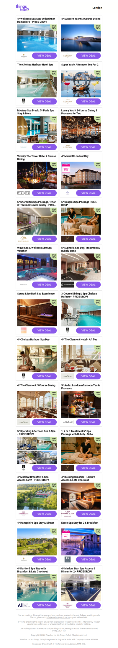 4* Wellness Spa Stay with Dinner Hampshire - PRICE DROP! | 4* Sunborn Yacht: 3 Course Dining | The Chelsea Harbour Hotel Spa | Super Yacht Afternoon Tea For 2 | Mystery Spa Break: 5* Paris Spa Stay & More