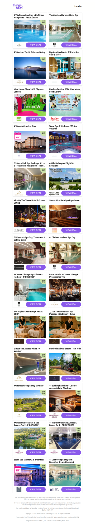 4* Wellness Spa Stay with Dinner Hampshire | The Chelsea Harbour Hotel Spa | 4* Sunborn Yacht: 3 Course Dining | Mystery Spa Break: 5* Paris Spa Stay & More | Ideal Home Show 2026: Olympia London