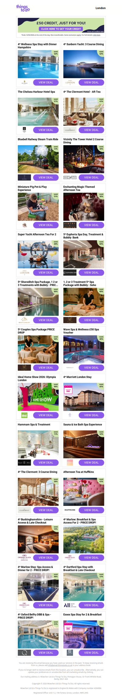 4* Wellness Spa Stay with Dinner Hampshire | 4* Sunborn Yacht: 3 Course Dining | The Chelsea Harbour Hotel Spa | 4* The Clermont Hotel - Aft Tea | Bluebell Railway Steam Train Ride