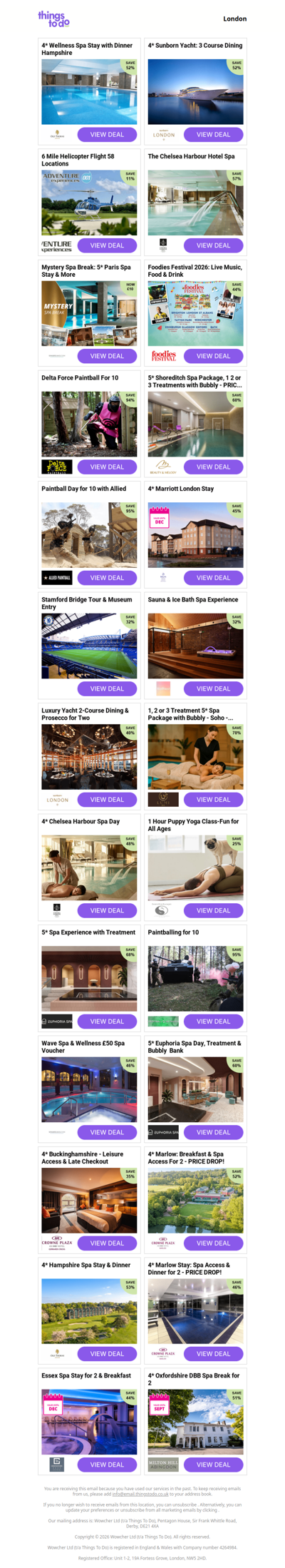 4* Wellness Spa Stay with Dinner Hampshire | 4* Sunborn Yacht: 3 Course Dining | 6 Mile Helicopter Flight 58 Locations | The Chelsea Harbour Hotel Spa | Mystery Spa Break: 5* Paris Spa Stay & More