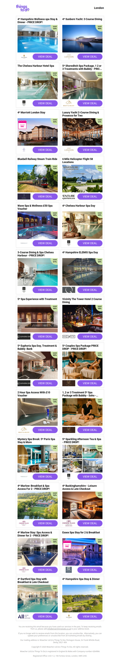 4* Hampshire Wellness spa Stay & Dinner - PRICE DROP! | 4* Sunborn Yacht: 3 Course Dining | The Chelsea Harbour Hotel Spa | 5* Shoreditch Spa Package, 1 2 or 3 Treatments with Bubbly - PRICE DROP! | 4* Marriott London Stay