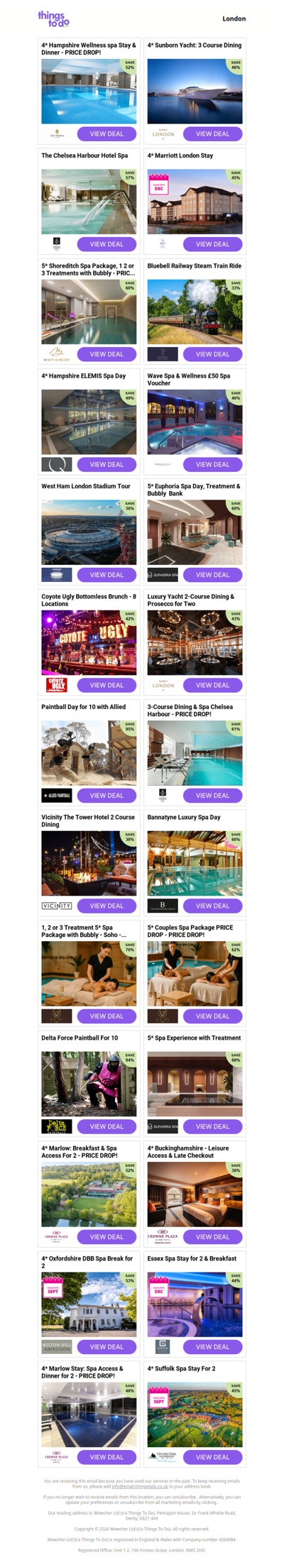 4* Hampshire Wellness spa Stay & Dinner - PRICE DROP! | 4* Sunborn Yacht: 3 Course Dining | The Chelsea Harbour Hotel Spa | 4* Marriott London Stay | 5* Shoreditch Spa Package, 1 2 or 3 Treatments with Bubbly - PRICE DROP!