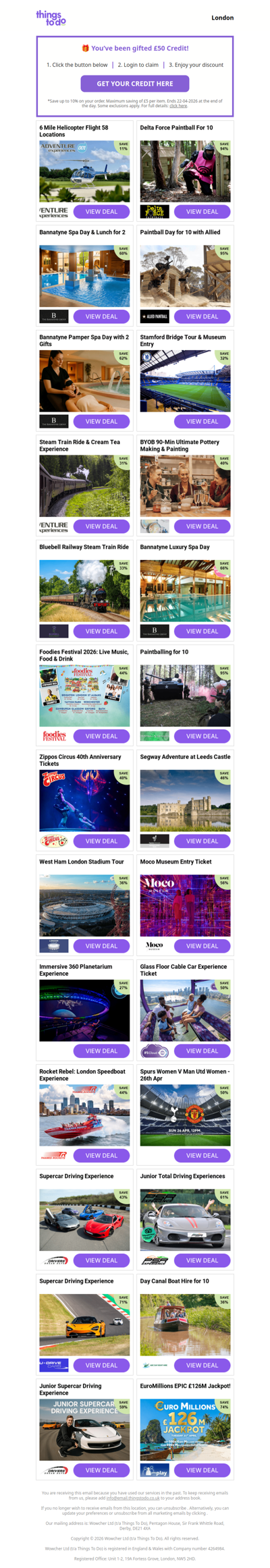 £50 ThingsToDo Credit Is Yours – Use It Before Midnight!