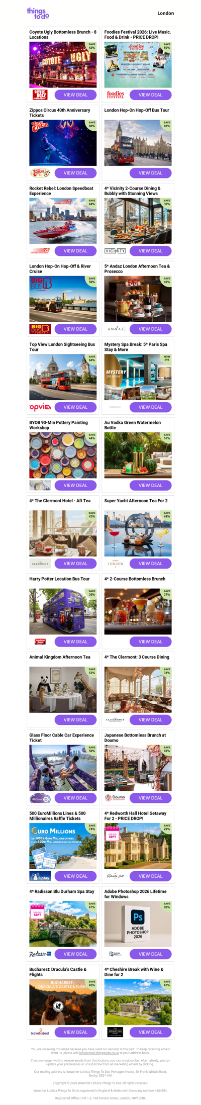 Coyote Ugly Bottomless Brunch - 8 Locations | Foodies Festival 2026: Live Music, Food & Drink - PRICE DROP! | Zippos Circus 40th Anniversary Tickets | London Hop-On Hop-Off Bus Tour | Rocket Rebel: London Speedboat Experience