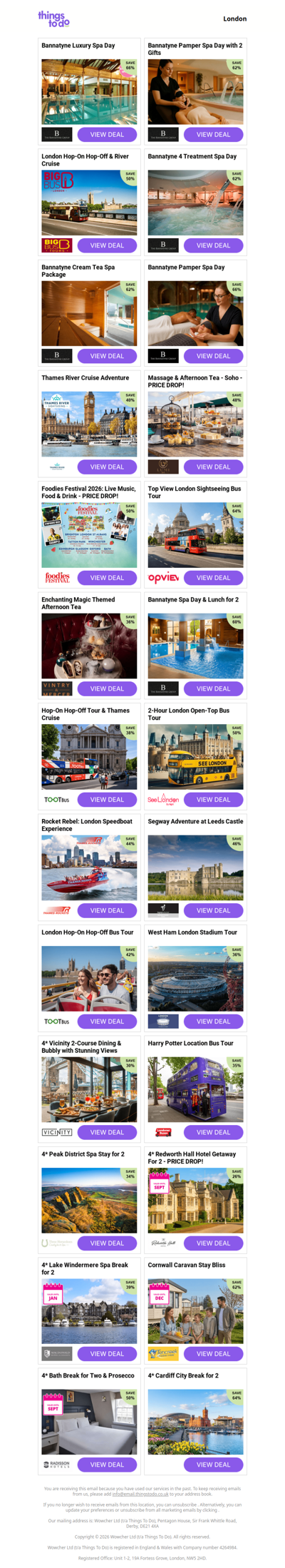 Bannatyne Luxury Spa Day | Bannatyne Pamper Spa Day with 2 Gifts | London Hop-On Hop-Off & River Cruise | Bannatyne 4 Treatment Spa Day | Bannatyne Cream Tea Spa Package