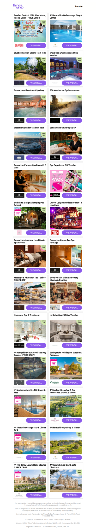 Foodies Festival 2026: Live Music, Food & Drink - PRICE DROP! | 4* Hampshire Wellness spa Stay & Dinner | Bluebell Railway Steam Train Ride | Wave Spa & Wellness £50 Spa Voucher | Bannatyne 4 Treatment Spa Day