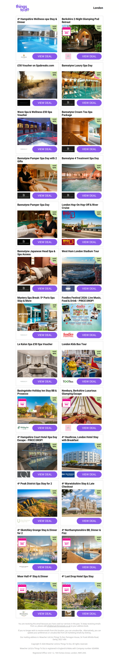 4* Hampshire Wellness spa Stay & Dinner | Berkshire 2-Night Glamping Pod Retreat | £50 Voucher on Spabreaks.com | Bannatyne Luxury Spa Day | Wave Spa & Wellness £50 Spa Voucher