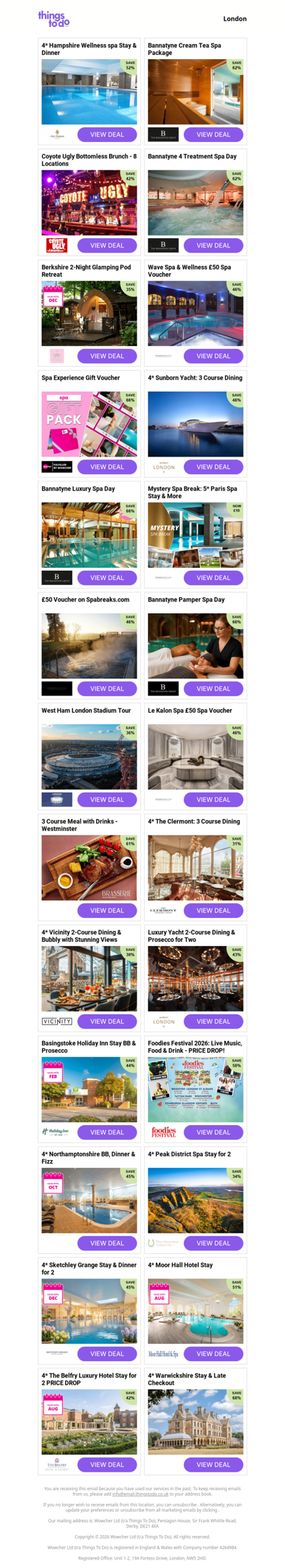4* Hampshire Wellness spa Stay & Dinner | Bannatyne Cream Tea Spa Package | Coyote Ugly Bottomless Brunch - 8 Locations | Bannatyne 4 Treatment Spa Day | Berkshire 2-Night Glamping Pod Retreat