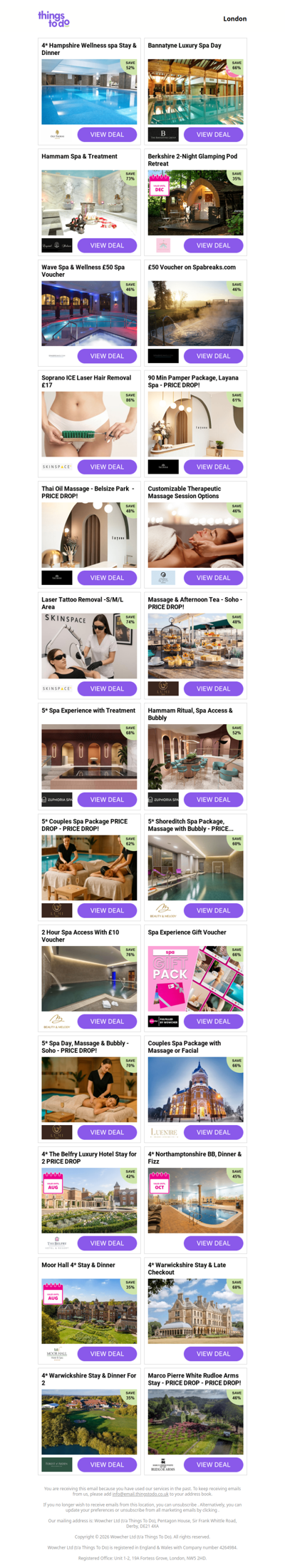 4* Hampshire Wellness spa Stay & Dinner | Bannatyne Luxury Spa Day | Hammam Spa & Treatment | Berkshire 2-Night Glamping Pod Retreat | Wave Spa & Wellness £50 Spa Voucher