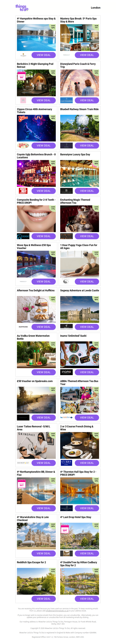 4* Hampshire Wellness spa Stay & Dinner | Mystery Spa Break: 5* Paris Spa Stay & More | Berkshire 2-Night Glamping Pod Retreat | Disneyland Paris Coach & Ferry Trip | Zippos Circus 40th Anniversary Tickets
