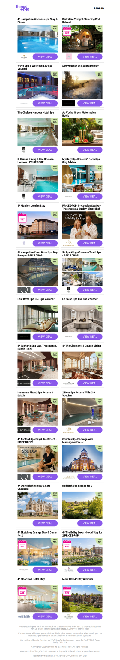 4* Hampshire Wellness spa Stay & Dinner | Berkshire 2-Night Glamping Pod Retreat | Wave Spa & Wellness £50 Spa Voucher | £50 Voucher on Spabreaks.com | The Chelsea Harbour Hotel Spa