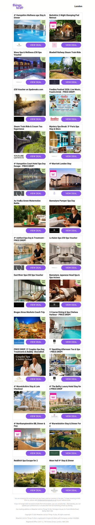 4* Hampshire Wellness spa Stay & Dinner | Berkshire 2-Night Glamping Pod Retreat | Wave Spa & Wellness £50 Spa Voucher | Bluebell Railway Steam Train Ride | £50 Voucher on Spabreaks.com