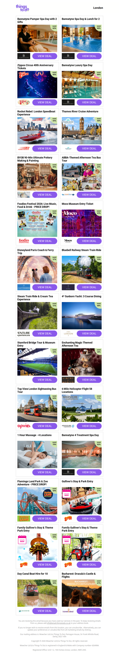 Bannatyne Pamper Spa Day with 2 Gifts | Bannatyne Spa Day & Lunch for 2 | Zippos Circus 40th Anniversary Tickets | Bannatyne Luxury Spa Day | Rocket Rebel: London Speedboat Experience