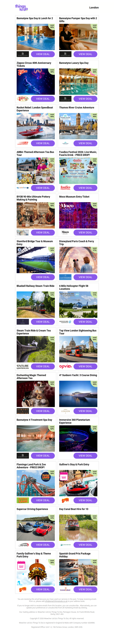 Bannatyne Spa Day & Lunch for 2 | Bannatyne Pamper Spa Day with 2 Gifts | Zippos Circus 40th Anniversary Tickets | Bannatyne Luxury Spa Day | Rocket Rebel: London Speedboat Experience