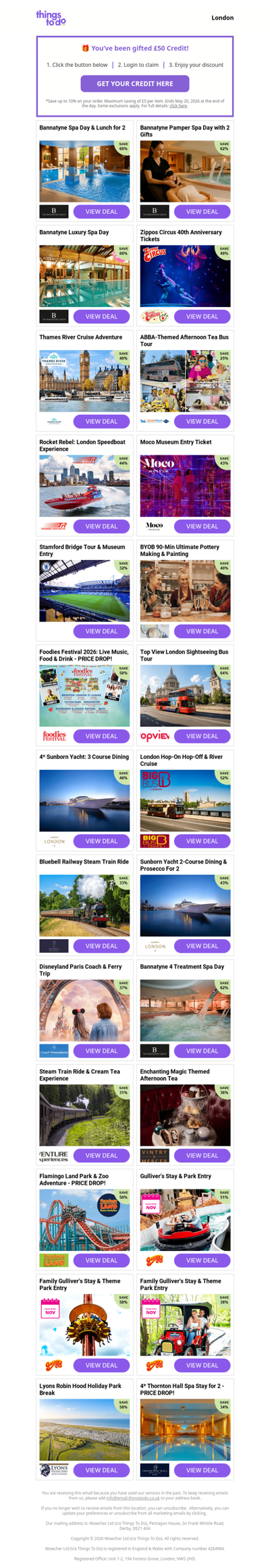 £50 ThingsToDo Credit Is Waiting – Click Now & Spend It Before Midnight!