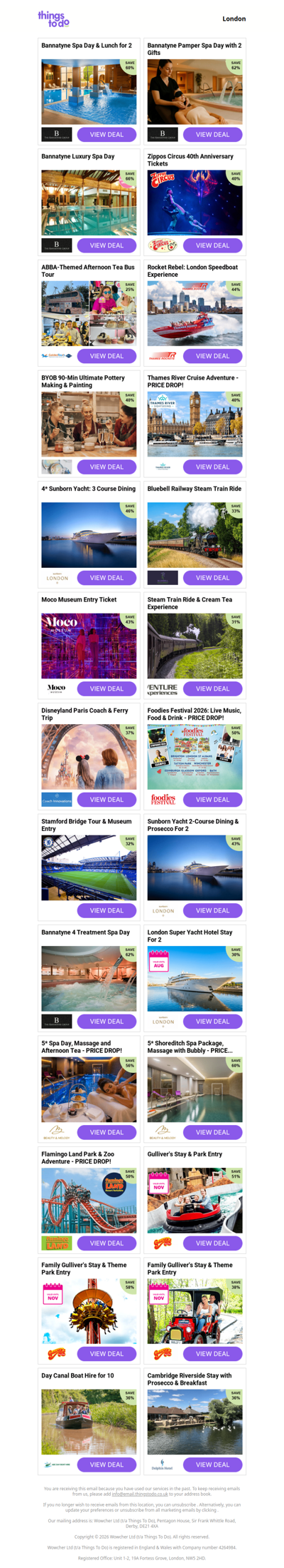 Bannatyne Spa Day & Lunch for 2 | Bannatyne Pamper Spa Day with 2 Gifts | Bannatyne Luxury Spa Day | Zippos Circus 40th Anniversary Tickets | ABBA-Themed Afternoon Tea Bus Tour