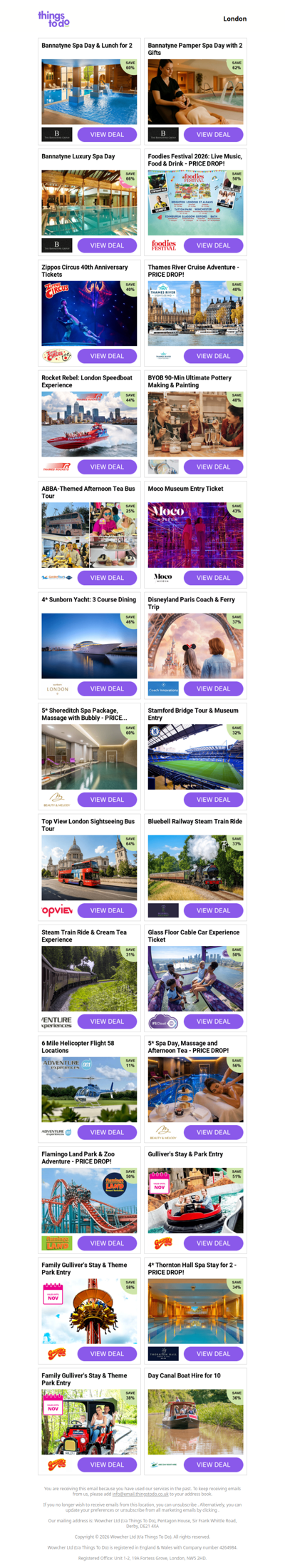 Bannatyne Spa Day & Lunch for 2 | Bannatyne Pamper Spa Day with 2 Gifts | Bannatyne Luxury Spa Day | Foodies Festival 2026: Live Music, Food & Drink - PRICE DROP! | Zippos Circus 40th Anniversary Tickets