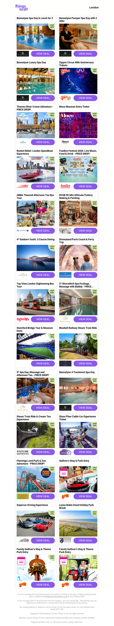 Bannatyne Spa Day & Lunch for 2 | Bannatyne Pamper Spa Day with 2 Gifts | Bannatyne Luxury Spa Day | Zippos Circus 40th Anniversary Tickets | Thames River Cruise Adventure - PRICE DROP!