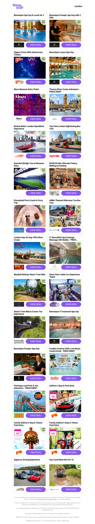 Bannatyne Spa Day & Lunch for 2 | Bannatyne Pamper Spa Day with 2 Gifts | Zippos Circus 40th Anniversary Tickets | Bannatyne Luxury Spa Day | Moco Museum Entry Ticket