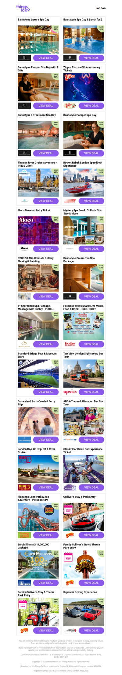Bannatyne Luxury Spa Day | Bannatyne Spa Day & Lunch for 2 | Bannatyne Pamper Spa Day with 2 Gifts | Zippos Circus 40th Anniversary Tickets | Bannatyne 4 Treatment Spa Day