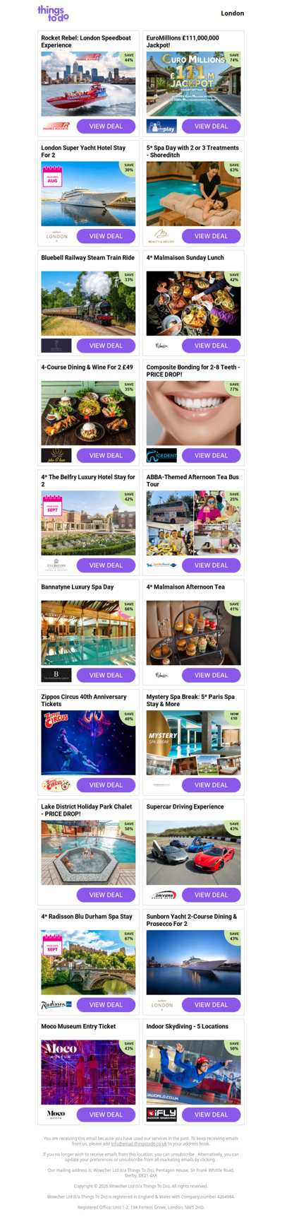 Rocket Rebel: London Speedboat Experience | EuroMillions £111,000,000 Jackpot! |  London Super Yacht Hotel Stay For 2 | 5* Spa Day with 2 or 3 Treatments - Shoreditch | Bluebell Railway Steam Train Ride