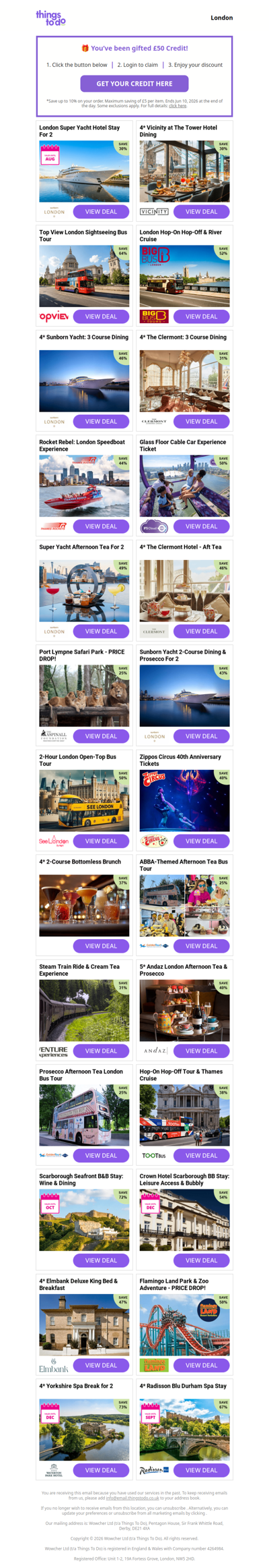 Your £50 ThingsToDo Credit Is Ready - Spend It Before Midnight