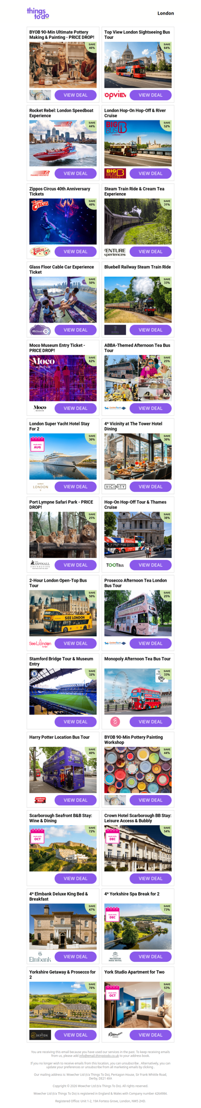 BYOB 90-Min Ultimate Pottery Making & Painting - PRICE DROP! | Top View London Sightseeing Bus Tour | Rocket Rebel: London Speedboat Experience | London Hop-On Hop-Off & River Cruise | Zippos Circus 40th Anniversary Tickets
