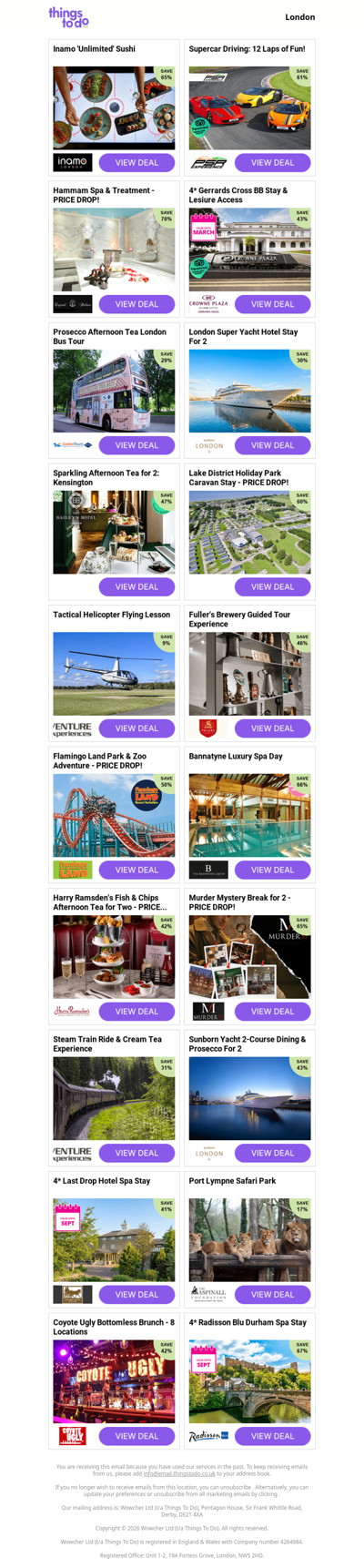 Inamo 'Unlimited' Sushi | Supercar Driving: 12 Laps of Fun! | Hammam Spa & Treatment - PRICE DROP! | 4* Gerrards Cross BB Stay & Lesiure Access | Prosecco Afternoon Tea London Bus Tour