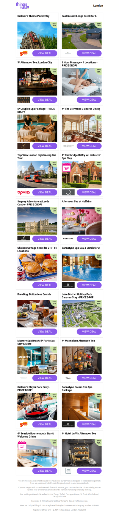 Gulliver's Theme Park Entry | East Sussex Lodge Break for 6 | 5* Afternoon Tea: London City | 1 Hour Massage - 4 Locations | 5* Couples Spa Package - PRICE DROP!