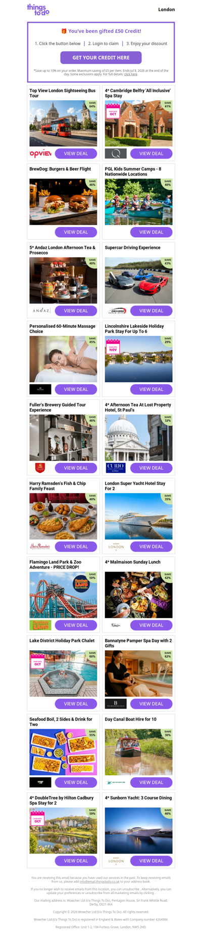 £50 ThingsToDo Credit Is Yours Today - Spend It Before Midnight!