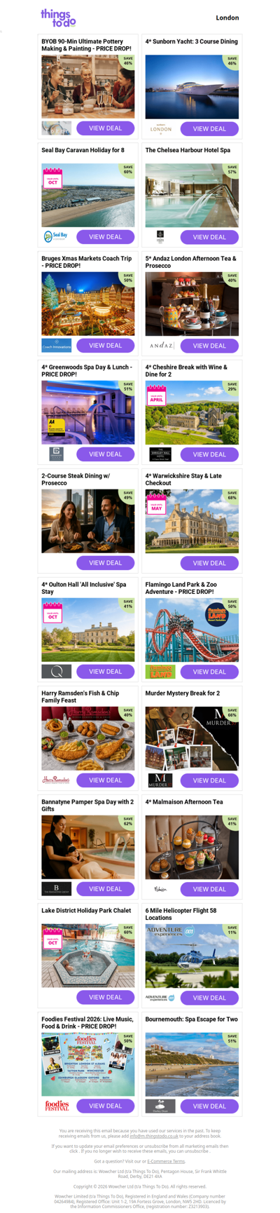 BYOB 90-Min Ultimate Pottery Making & Painting | 4* Sunborn Yacht: 3 Course Dining | Seal Bay Caravan Holiday for 8  | The Chelsea Harbour Hotel Spa | Bruges Xmas Markets Coach Trip - PRICE DROP!