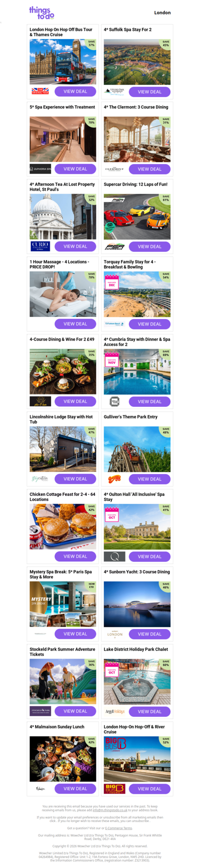 London Hop On Hop Off Bus Tour & Thames Cruise | 4* Suffolk Spa Stay For 2 | 5* Spa Experience with Treatment | 4* The Clermont: 3 Course Dining | 4* Afternoon Tea At Lost Property Hotel, St Paul's
