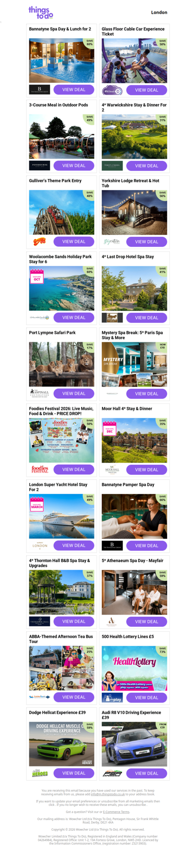 Bannatyne Spa Day & Lunch for 2 | Glass Floor Cable Car Experience Ticket | 3-Course Meal in Outdoor Pods | 4* Warwickshire Stay & Dinner For 2 | Gulliver's Theme Park Entry