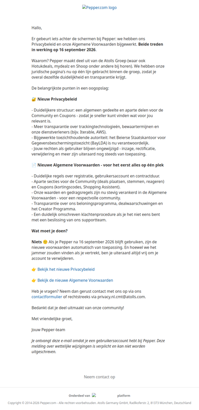 Nieuw Privacybeleid en Algemene Voorwaarden vanaf 16 september 2026