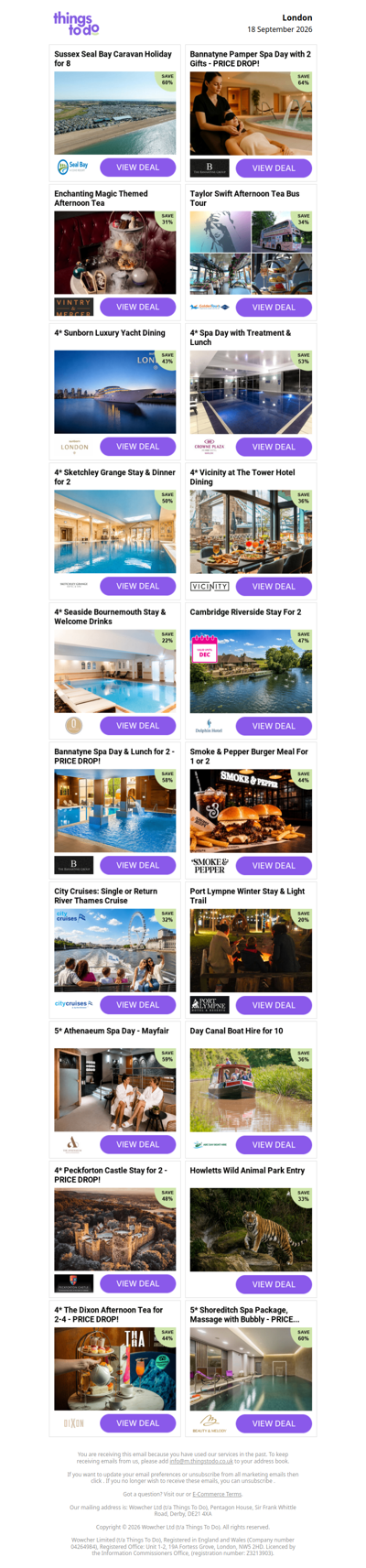 Sussex Seal Bay Caravan Holiday for 8  | Bannatyne Pamper Spa Day with 2 Gifts - PRICE DROP! | Enchanting Magic Themed Afternoon Tea | Taylor Swift Afternoon Tea Bus Tour | 4* Sunborn Luxury Yacht Dining
