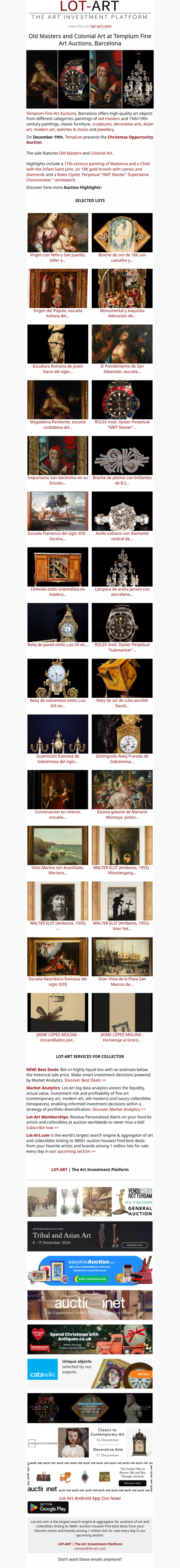 Old Masters and Colonial Art at Templum Fine Art Auctions, Barcelona