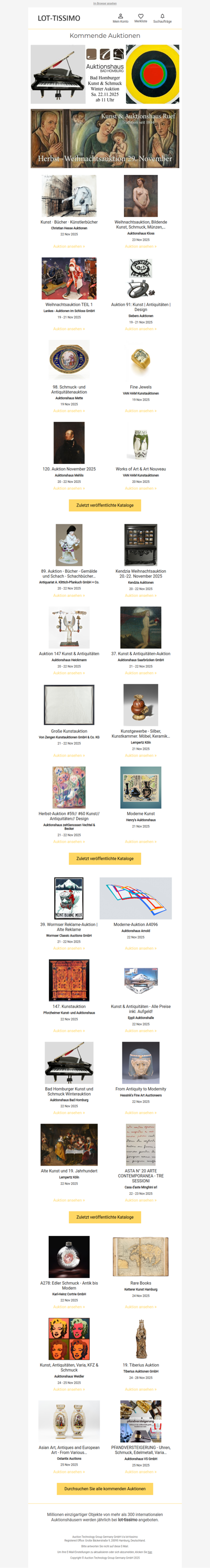 Auktionskataloge, Neuigkeiten