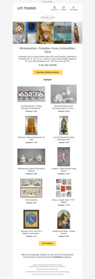 Porzellan, Kunst, Antiquitäten, Varia | Winterauktion