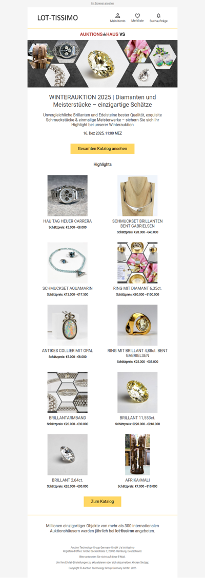 Winterauktion 2025 | Diamanten und Meisterstücke