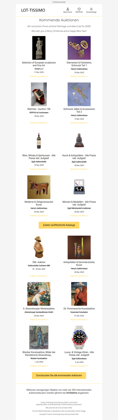Auktionskataloge, Neuigkeiten