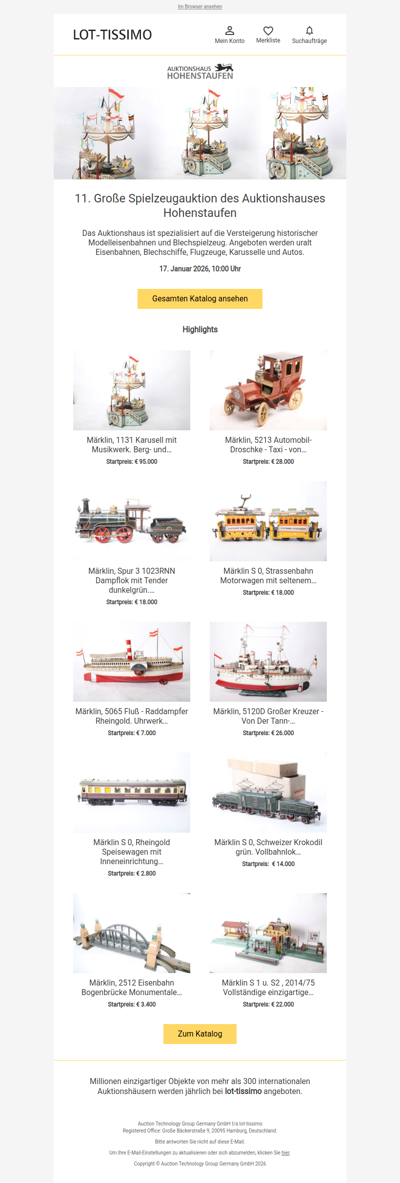 11. Große Spielzeugauktion des Auktionshauses Hohenstaufen