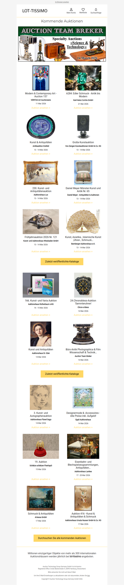 Auktionskataloge, Neuigkeiten