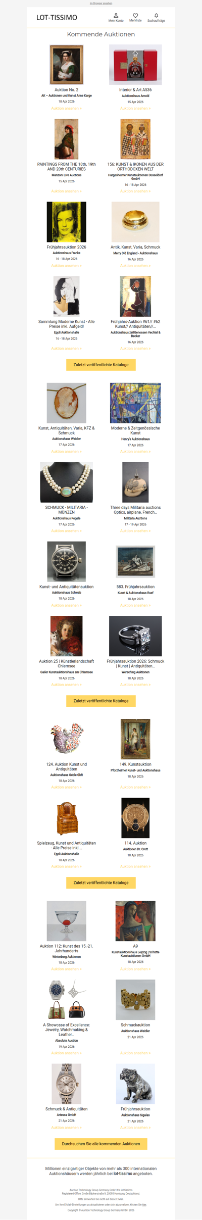 Auktionskataloge, Neuigkeiten