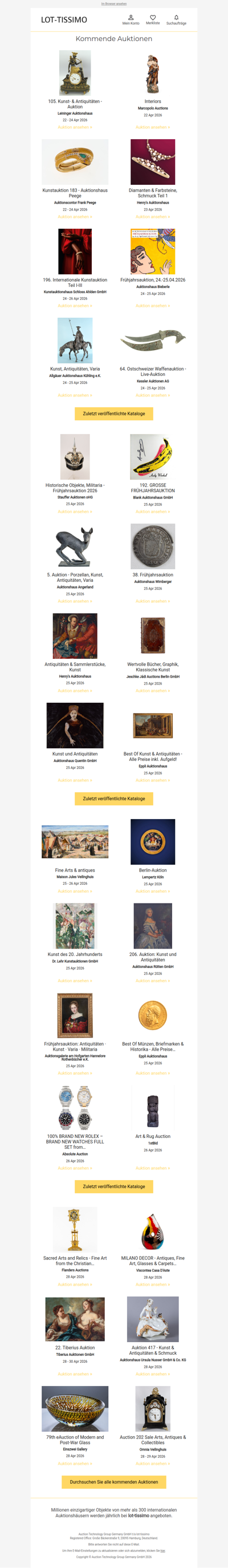 Auktionskataloge, Neuigkeiten