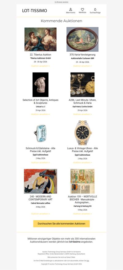 Auktionskataloge, Neuigkeiten
