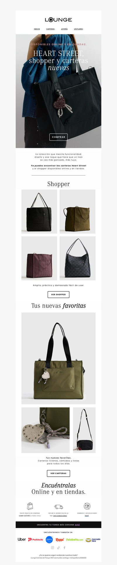Shopper y carteras disponibles online y en tiendas.