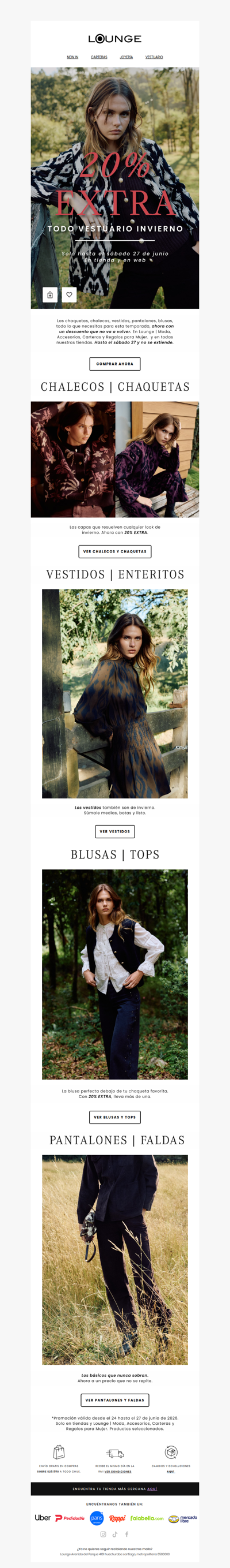20% OFF extra en todo vestuario de invierno 🖤 Solo hasta el sábado