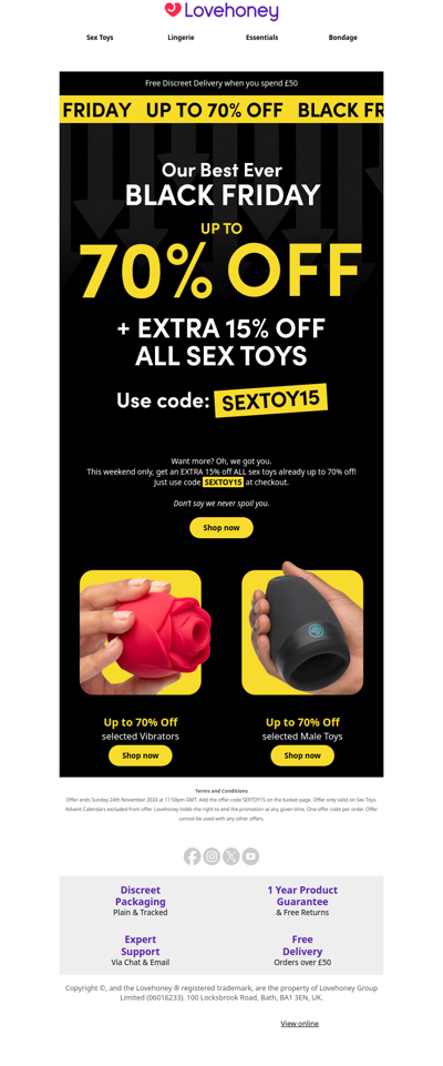 Extra 15% OFF ALL SEX TOYS + Up To 70% OFF 🍒