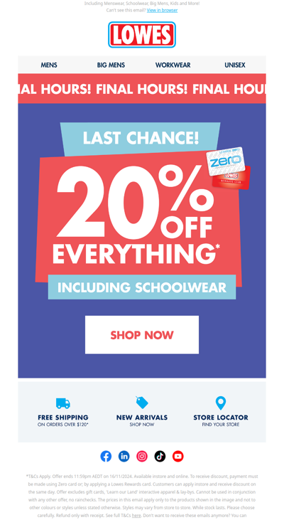 This is your LAST CHANCE ⏰ 20% off* at Lowes!