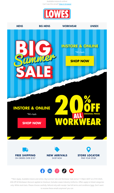 SALE NOW ON! 20% Off Workwear + Big Summer Sale